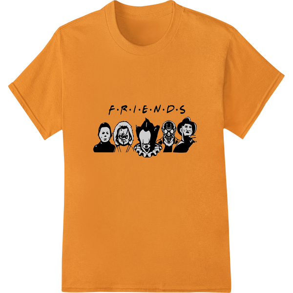 Friends Reimagined as Horror Movie Monsters for Halloween on orange shirt - SUPERDTF-DTF Prints-DTF Transfers-Custom DTF Prints