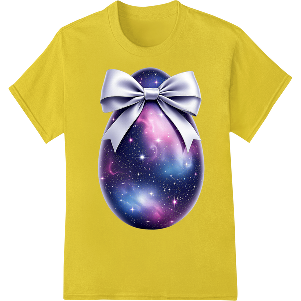 Cosmic Easter Bow: Galactic DTF Print Heat Transfer on yellow shirt - SUPERDTF-DTF Prints-DTF Transfers-Custom DTF Prints