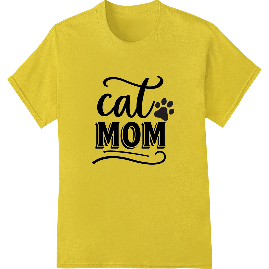 Adorable "Cat MOM" DTF Print Heat Transfer | Feline Mama on yellow shirt - SUPERDTF-DTF Prints-DTF Transfers-Custom DTF Prints