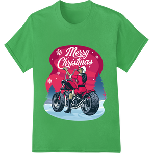 Personalized print on demand design for Merry Christmas Motorcycle Santa Heat Transfer Print