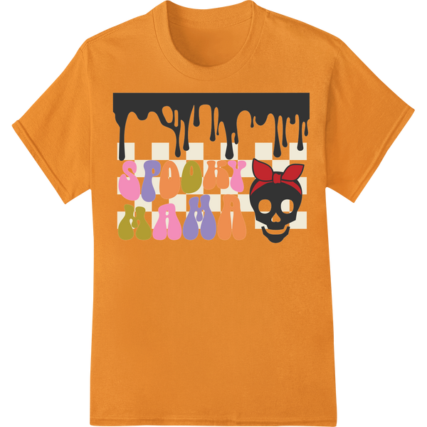 Spooky Mama skull design in vibrant colors, perfect for a Halloween-themed DTF print heat transfer on t-shirts or apparel.