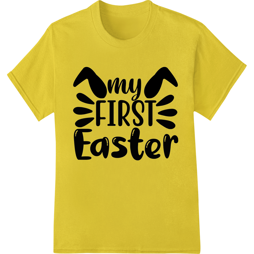 Adorable 'My First Easter' Baby Onesie Heat Transfer Design on yellow shirt - SUPERDTF-DTF Prints-DTF Transfers-Custom DTF Prints