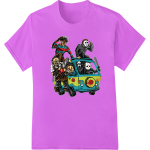 Vibrant bulk t-shirt printing print on Spooky Cartoon Monster Van - Halloween DTF Print Design