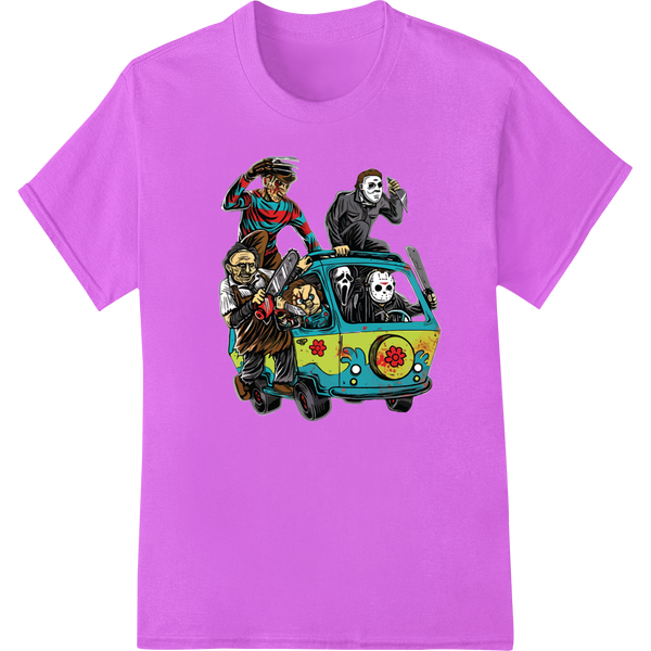 Vibrant bulk t-shirt printing print on Spooky Cartoon Monster Van - Halloween DTF Print Design