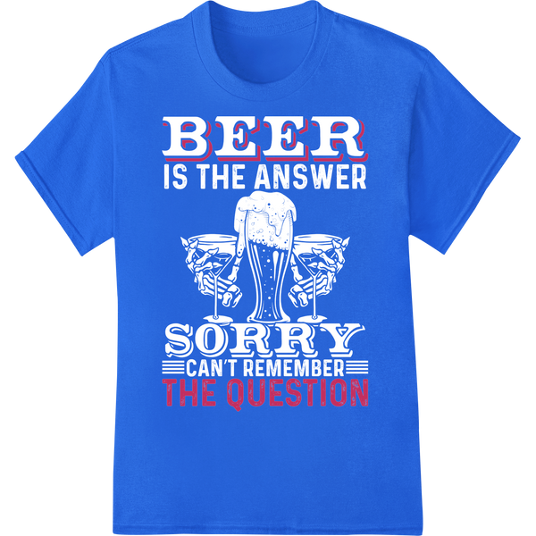 Mysterious 'The Question' Party DTF Print Heat Transfer on blue shirt - SUPERDTF-DTF Prints-DTF Transfers-Custom DTF Prints