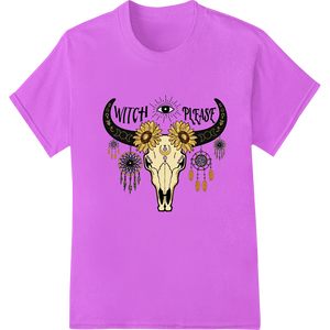 Witchy Vibes: Mystical Cow Skull DTF Print Heat Transfer with custom heat transfer artwork