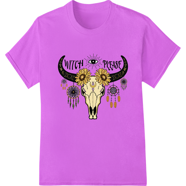 Witchy Vibes: Mystical Cow Skull DTF Print Heat Transfer with custom heat transfer artwork