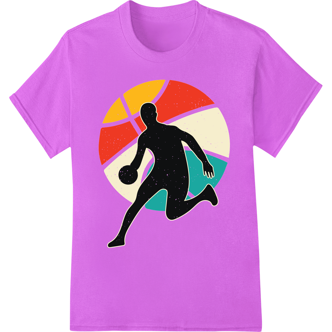 Retro Basketball Silhouette: Bold DTF Heat Transfer Print on purple shirt - SUPERDTF-DTF Prints-DTF Transfers-Custom DTF Prints