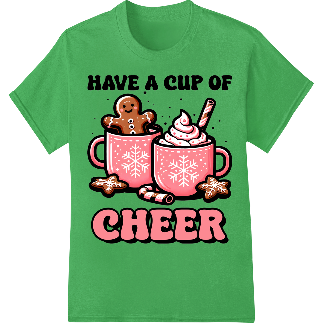 Festive Pink Gingerbread Cheer - Cute Christmas DTF Print on green shirt - SUPERDTF-DTF Prints-DTF Transfers-Custom DTF Prints