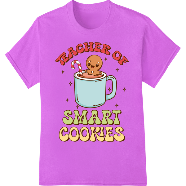 Festive 'Teacher of Smart Cookies' Christmas Heat Transfer on purple shirt - SUPERDTF-DTF Prints-DTF Transfers-Custom DTF Prints