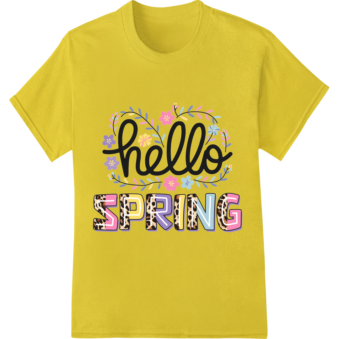 Hello Spring: Charming Floral Wreath DTF Print Transfer on yellow shirt - SUPERDTF-DTF Prints-DTF Transfers-Custom DTF Prints