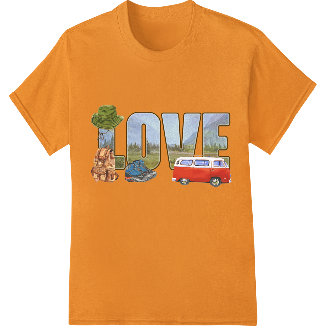 Embrace the Outdoors: Camping Love DTF Print Transfer on orange shirt - SUPERDTF-DTF Prints-DTF Transfers-Custom DTF Prints