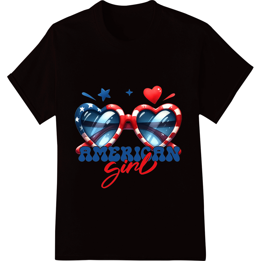 Patriotic Heart Sunglasses: Fun 4th of July DTF Print on black shirt - SUPERDTF-DTF Prints-DTF Transfers-Custom DTF Prints