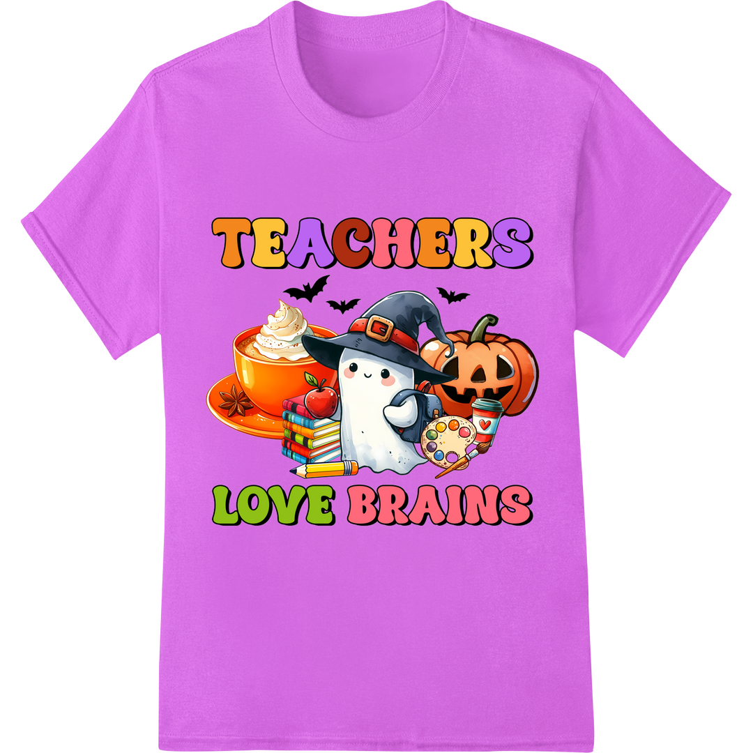 Spooky Smart: Teachers Love Brains Halloween DTF Print on purple shirt - SUPERDTF-DTF Prints-DTF Transfers-Custom DTF Prints