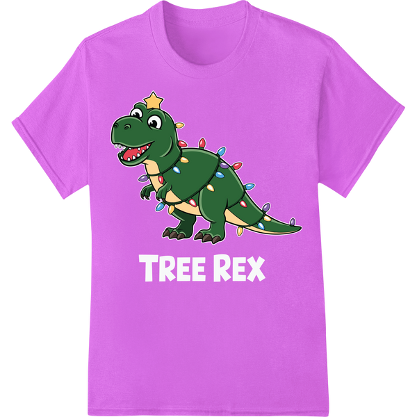 Adorable Christmas Dino Heat Transfer - Fun Holiday Design on purple shirt - SUPERDTF-DTF Prints-DTF Transfers-Custom DTF Prints