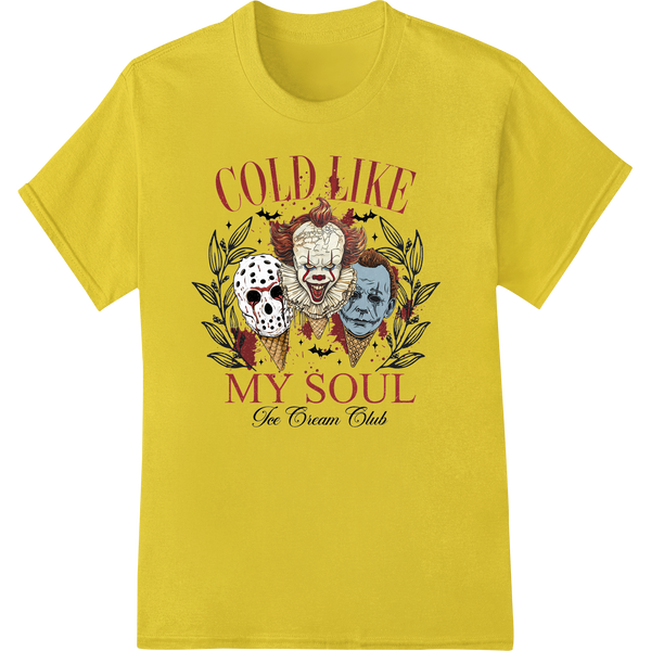 Vibrant custom merchandise print on Chill with Horror Icons: Cold Like My Soul Ice Cream Club