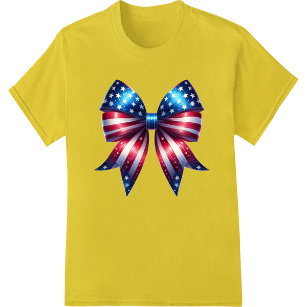 Patriotic Bow DTF Print Heat Transfer | 4th of July Design on yellow shirt - SUPERDTF-DTF Prints-DTF Transfers-Custom DTF Prints