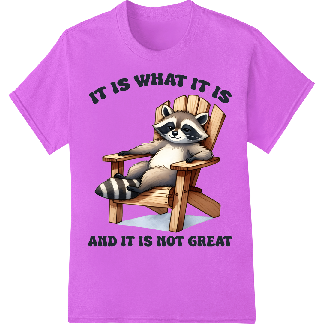 Hilarious 'It Is What It Is' Raccoon Meme - DTF Print on purple shirt - SUPERDTF-DTF Prints-DTF Transfers-Custom DTF Prints