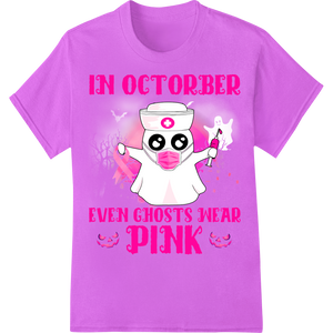 Pink Ghost Breast Cancer Awareness Halloween DTF Print on purple shirt - SUPERDTF-DTF Prints-DTF Transfers-Custom DTF Prints