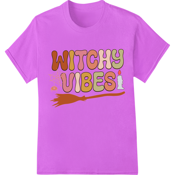 Embrace the Magic: 'Witchy Vibes' Halloween DTF Print on purple shirt - SUPERDTF-DTF Prints-DTF Transfers-Custom DTF Prints