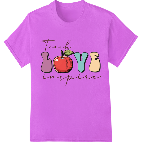 Teach Love Inspire: Motivational DTF Print for Teachers on purple shirt - SUPERDTF-DTF Prints-DTF Transfers-Custom DTF Prints