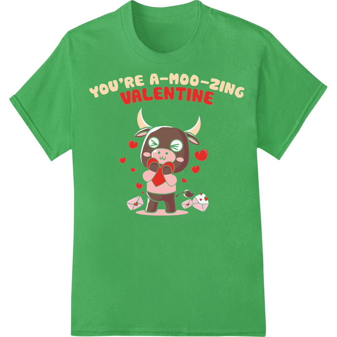 Adorable Cow Pun Valentine's Day DTF Print Heat Transfer on green shirt - SUPERDTF-DTF Prints-DTF Transfers-Custom DTF Prints