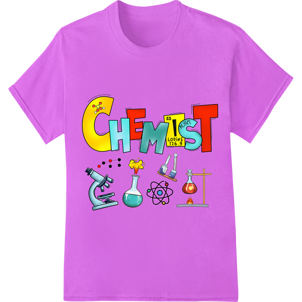 Vibrant Chemistry DTF Print for Science Teachers & Enthusiasts on purple shirt - SUPERDTF-DTF Prints-DTF Transfers-Custom DTF Prints