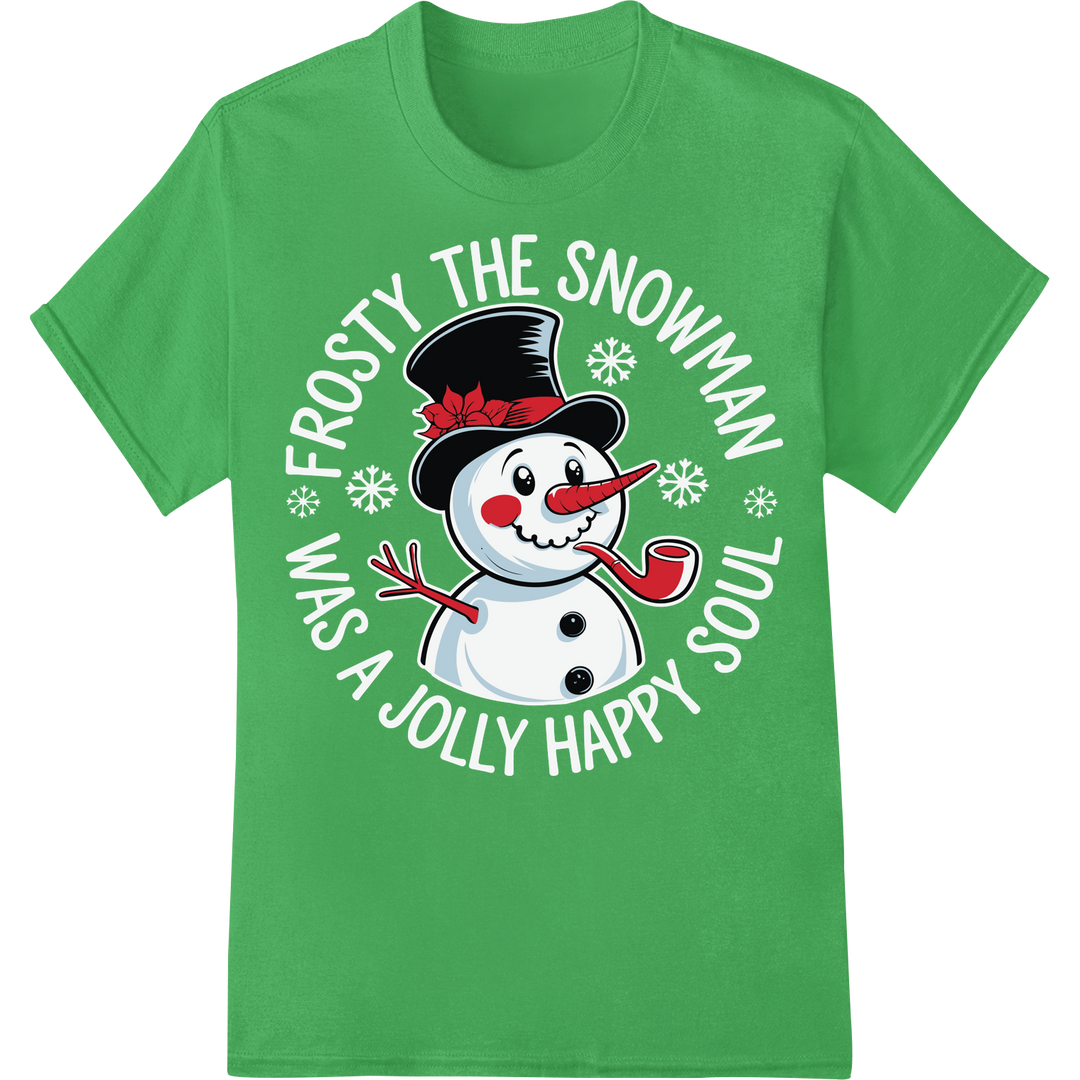 Adorable Funny Snowman Heat Transfer - Perfect for Winter on green shirt - SUPERDTF-DTF Prints-DTF Transfers-Custom DTF Prints