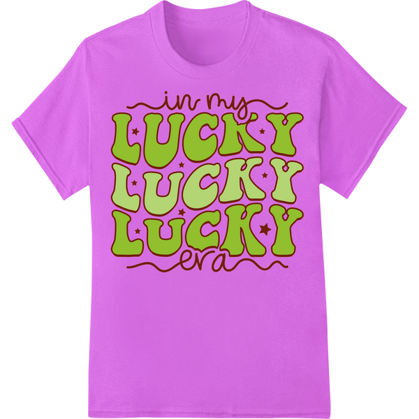 Retro Lucky Charm: Groovy St. Patrick's Day Typography on purple shirt - SUPERDTF-DTF Prints-DTF Transfers-Custom DTF Prints