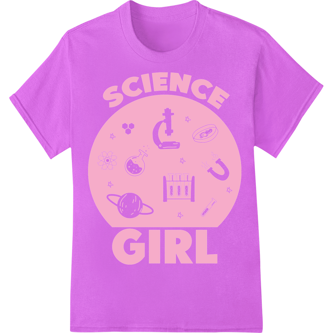 Empower Curious Minds with 'Science Girl' DTF Print on purple shirt - SUPERDTF-DTF Prints-DTF Transfers-Custom DTF Prints