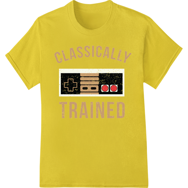 Retro Gamer's Pride: "Classically Trained" DTF Transfer on yellow shirt - SUPERDTF-DTF Prints-DTF Transfers-Custom DTF Prints