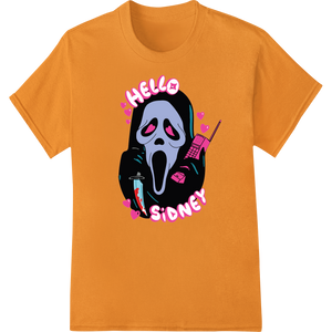 Menacing 'Hello Sidney' Scream Ghostface Horror DTF Print with custom bulk t-shirt printing artwork