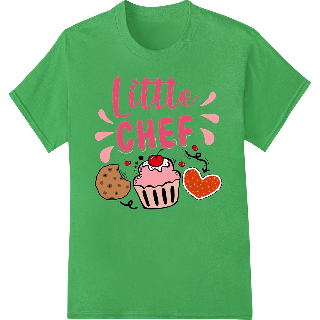 'Little Chef' DTF Print Heat Transfer | Fun Kitchen Decor on green shirt - SUPERDTF-DTF Prints-DTF Transfers-Custom DTF Prints