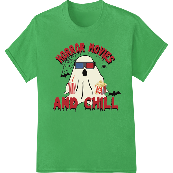 Horror Movies and Chill: Spooky DTF Print Heat Transfer on green shirt - SUPERDTF-DTF Prints-DTF Transfers-Custom DTF Prints