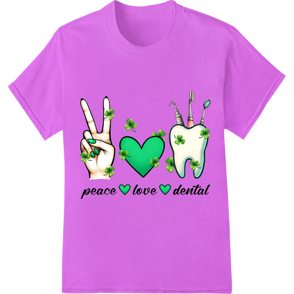 Peace Love Dentist: Charming DTF Print Heat Transfer on purple shirt - SUPERDTF-DTF Prints-DTF Transfers-Custom DTF Prints