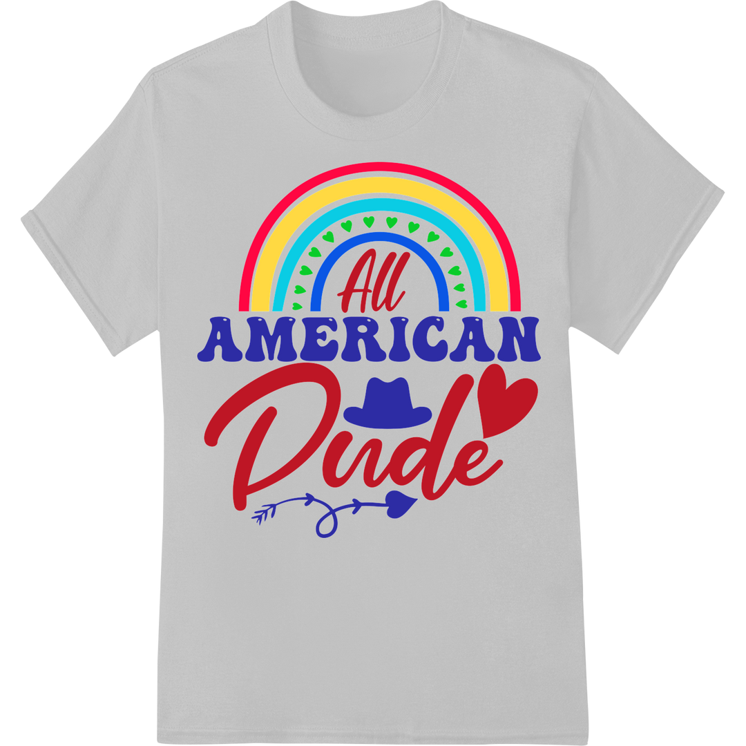 All American Pride Rainbow DTF Print Heat Transfer on white shirt - SUPERDTF-DTF Prints-DTF Transfers-Custom DTF Prints