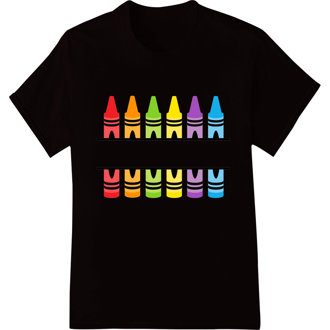 Vibrant Rainbow Crayons DTF Print Heat Transfer | Bold Colors on black shirt - SUPERDTF-DTF Prints-DTF Transfers-Custom DTF Prints