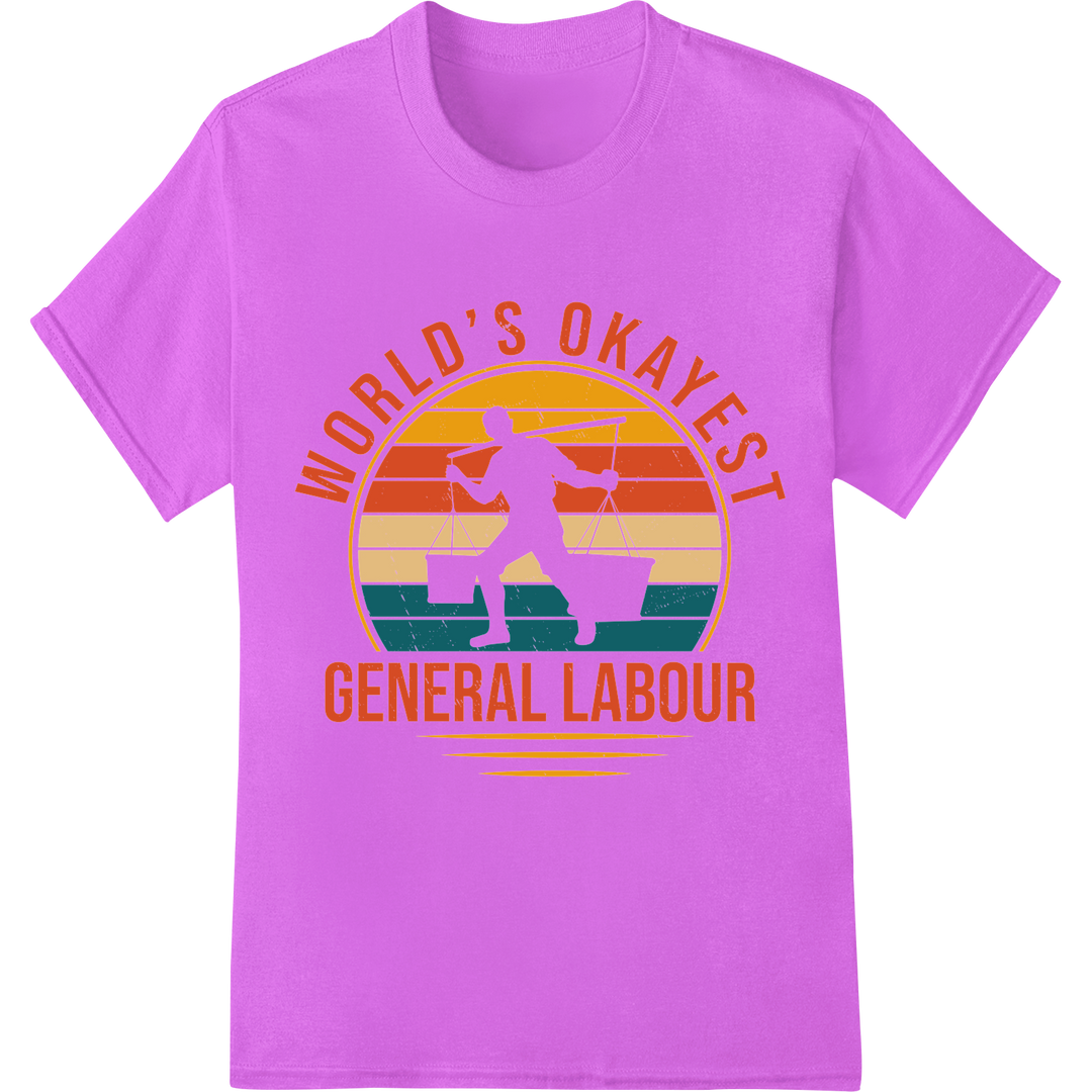 Vintage 'World's Okayest General Labour' Labor Day DTF Print on purple shirt - SUPERDTF-DTF Prints-DTF Transfers-Custom DTF Prints