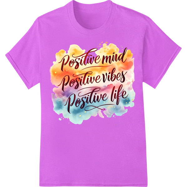 Uplifting "Positive Mind Positive Vibes" DTF Print Transfer on purple shirt - SUPERDTF-DTF Prints-DTF Transfers-Custom DTF Prints