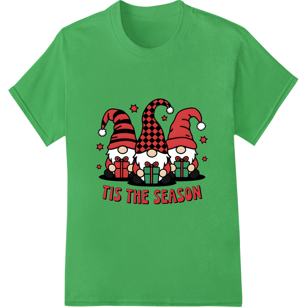 Retro Gnome Christmas Tis The Season DTF Transfer Print on green shirt - SUPERDTF-DTF Prints-DTF Transfers-Custom DTF Prints