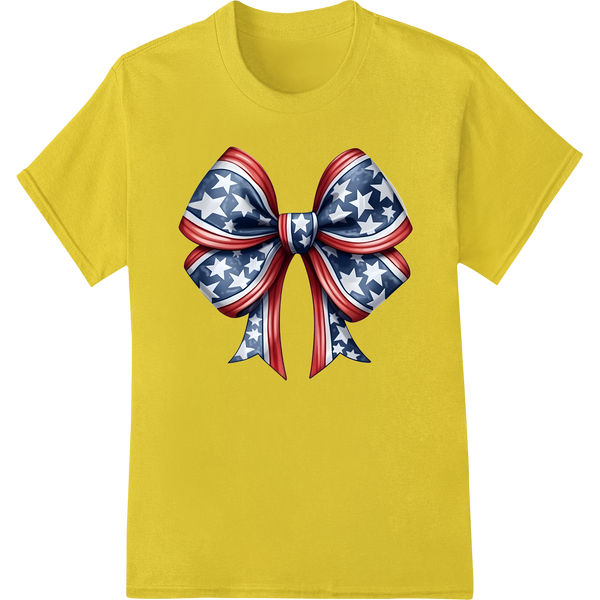 Patriotic American Flag Bow DTF Heat Transfer Print on yellow shirt - SUPERDTF-DTF Prints-DTF Transfers-Custom DTF Prints