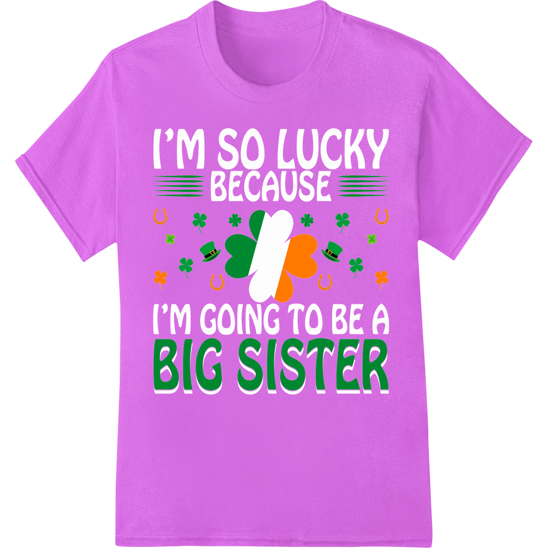 Lucky Big Sister St. Patrick's Day DTF Heat Transfer on purple shirt - SUPERDTF-DTF Prints-DTF Transfers-Custom DTF Prints