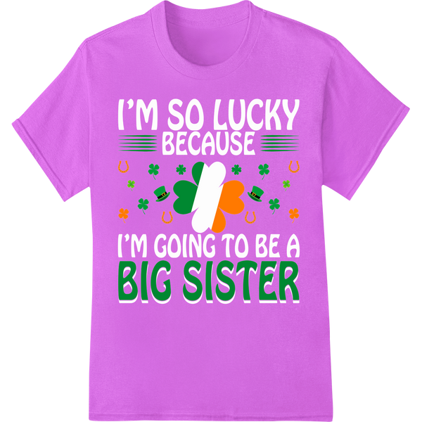 Lucky Big Sister St. Patrick's Day DTF Heat Transfer on purple shirt - SUPERDTF-DTF Prints-DTF Transfers-Custom DTF Prints