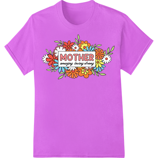 Retro Floral 'MOTHER' Heat Transfer: Celebrate Amazing Moms on purple shirt - SUPERDTF-DTF Prints-DTF Transfers-Custom DTF Prints