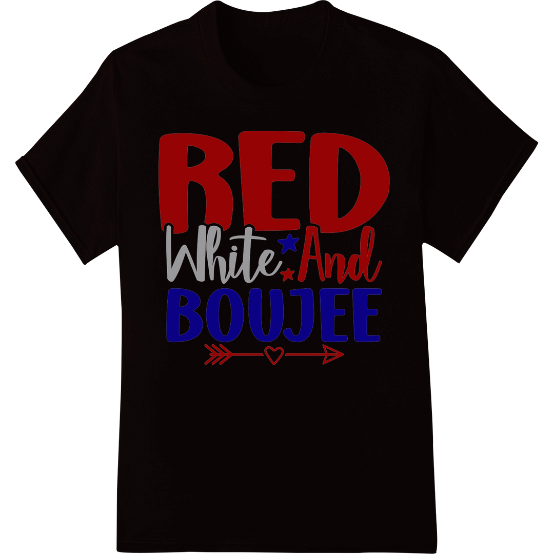 Patriotic 'RED WHITE And BOUJEE' DTF Print Heat Transfer on black shirt - SUPERDTF-DTF Prints-DTF Transfers-Custom DTF Prints