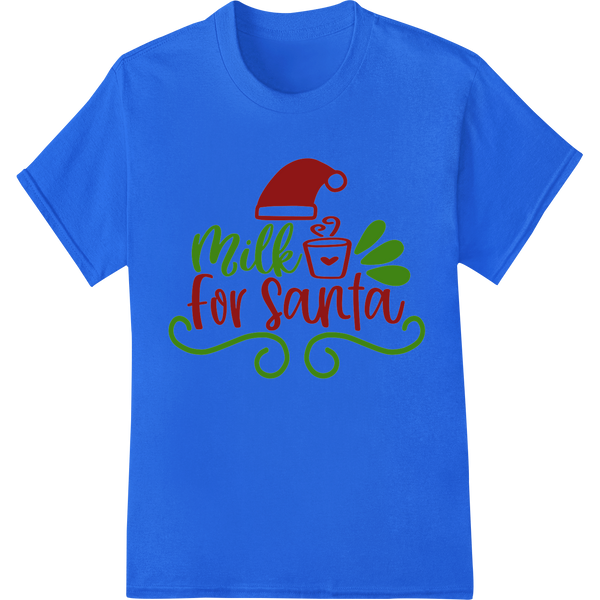 Adorable 'Milk for Santa' Christmas DTF Print Heat Transfer on blue shirt - SUPERDTF-DTF Prints-DTF Transfers-Custom DTF Prints