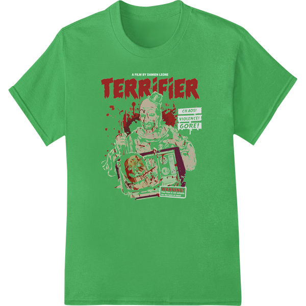 Terrifier: Art the Clown's Bloody Grin - Horror DTF Print on green shirt - SUPERDTF-DTF Prints-DTF Transfers-Custom DTF Prints