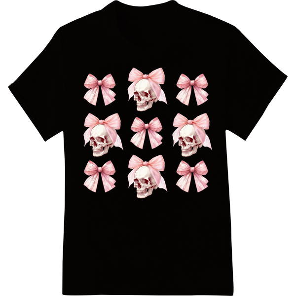 Premium quality customized apparel on Pretty in Pink Skulls: Edgy Ribbon-Adorned Halloween Pattern