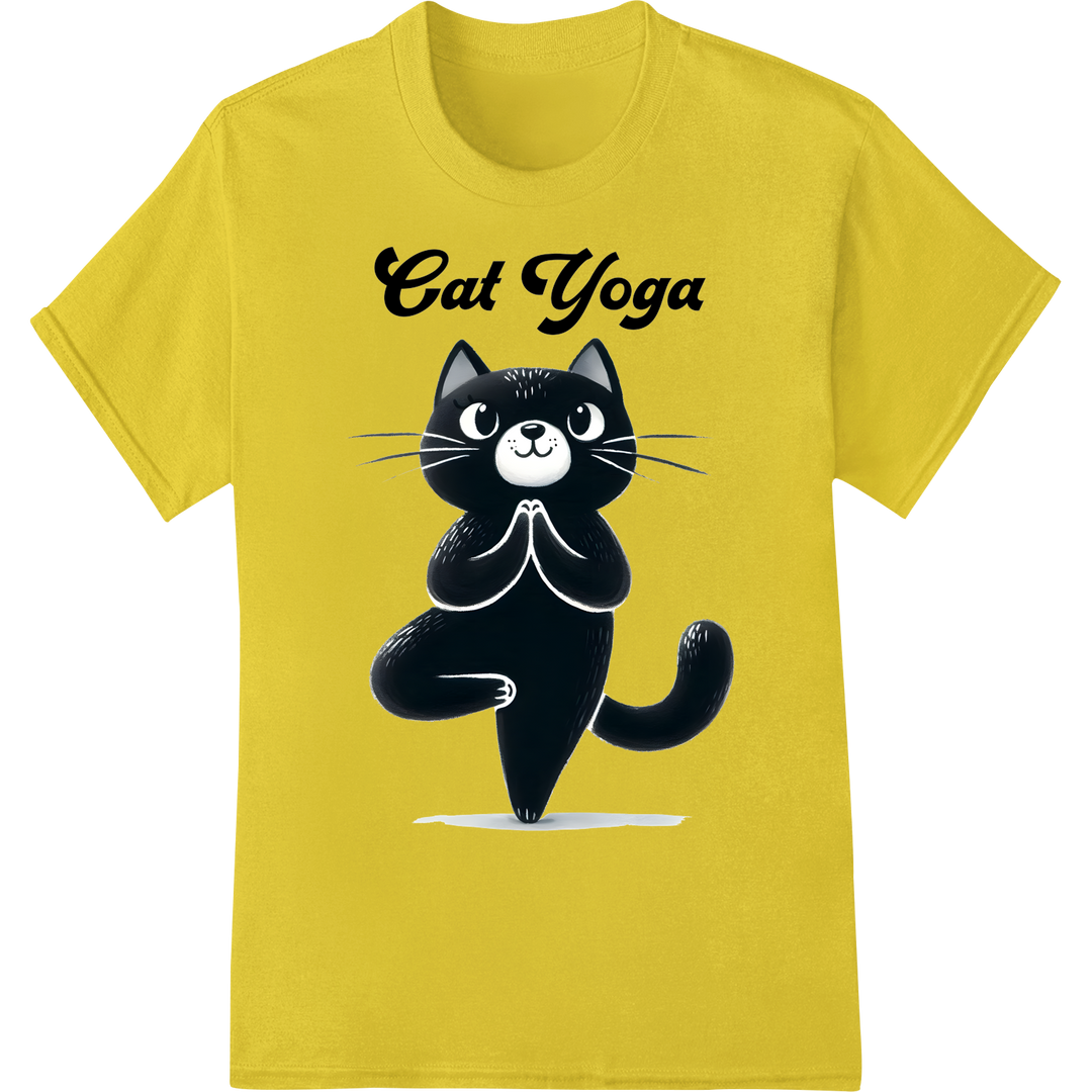 Purr-fect Pose: Cat Yoga DTF Print Heat Transfer on yellow shirt - SUPERDTF-DTF Prints-DTF Transfers-Custom DTF Prints