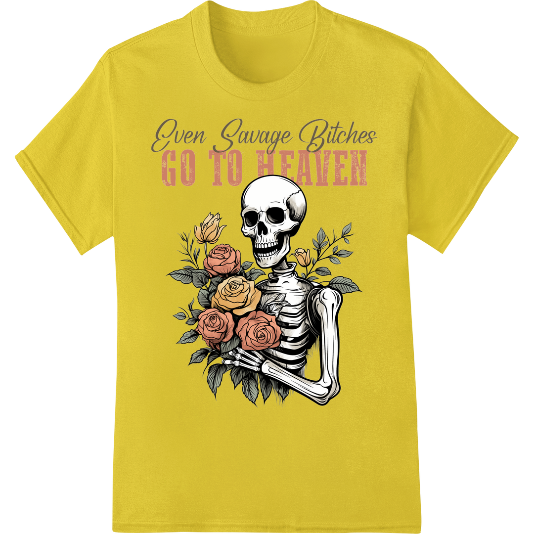 Edgy Western Skull & Roses DTF Print Heat Transfer on yellow shirt - SUPERDTF-DTF Prints-DTF Transfers-Custom DTF Prints